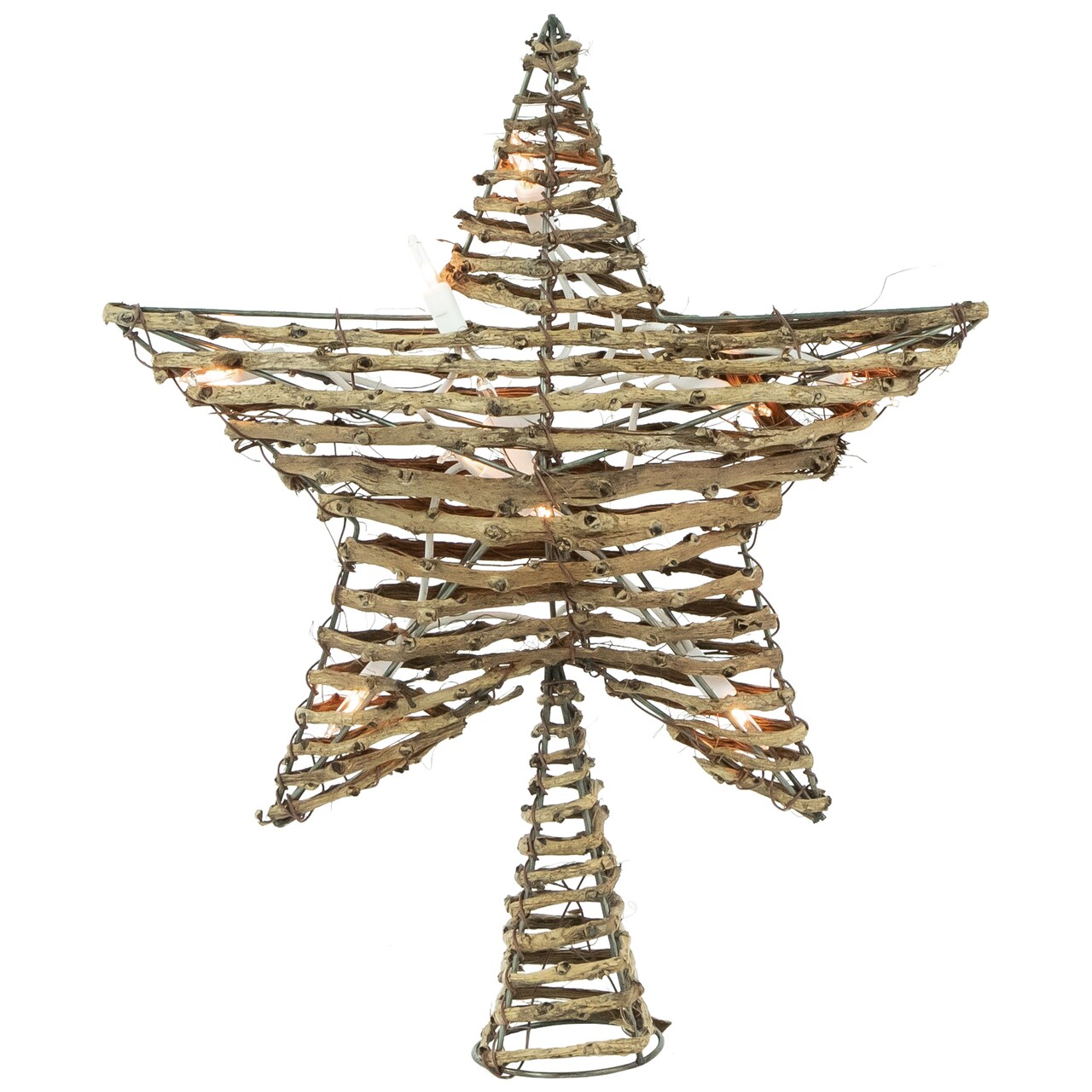 Northlight 11" Lighted Rattan Twigs Star Christmas Tree Topper- Clear Lights, White Wire